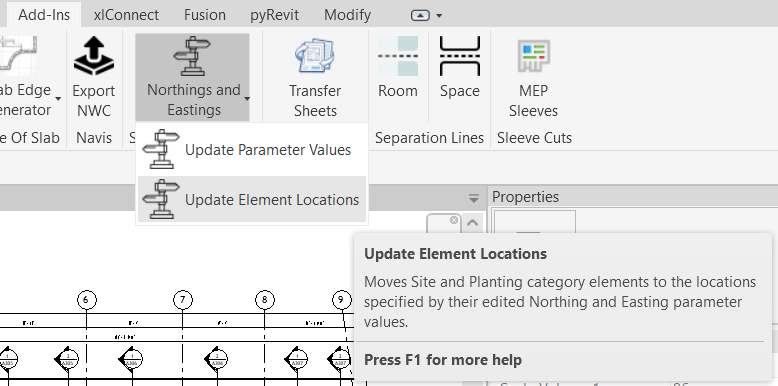 Northings and Eastings ribbon — Update Element Locations