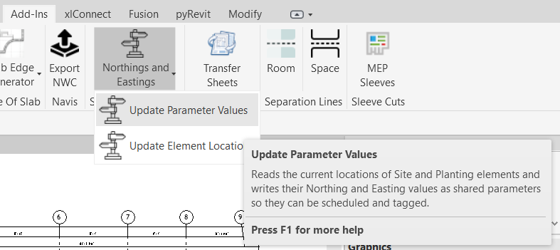 Northings and Eastings ribbon — Update Parameter Values